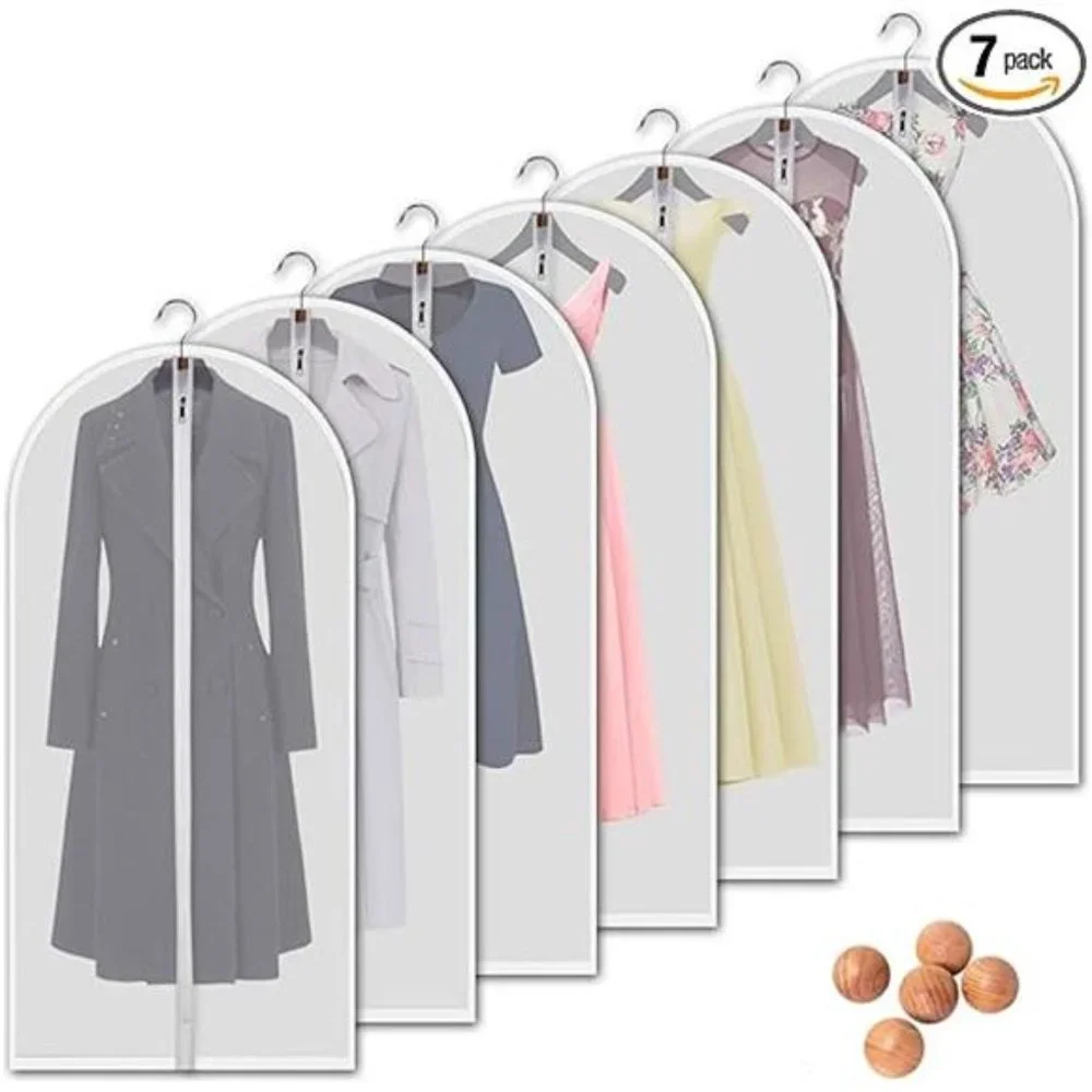 Hanging Garment Bags 7 Piece Set - 60 Inch Translucent Dust Proof Clothes Bag